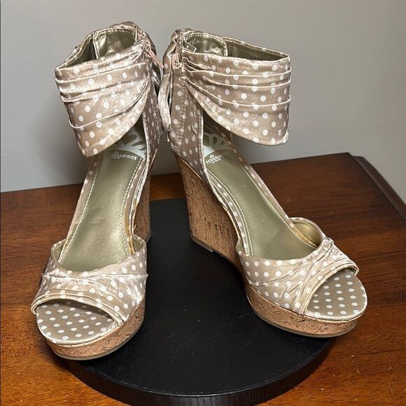 Fergalicious Tan and White Wedge Sandals with Ankle Strap (worn once) - Picture 1 of 10